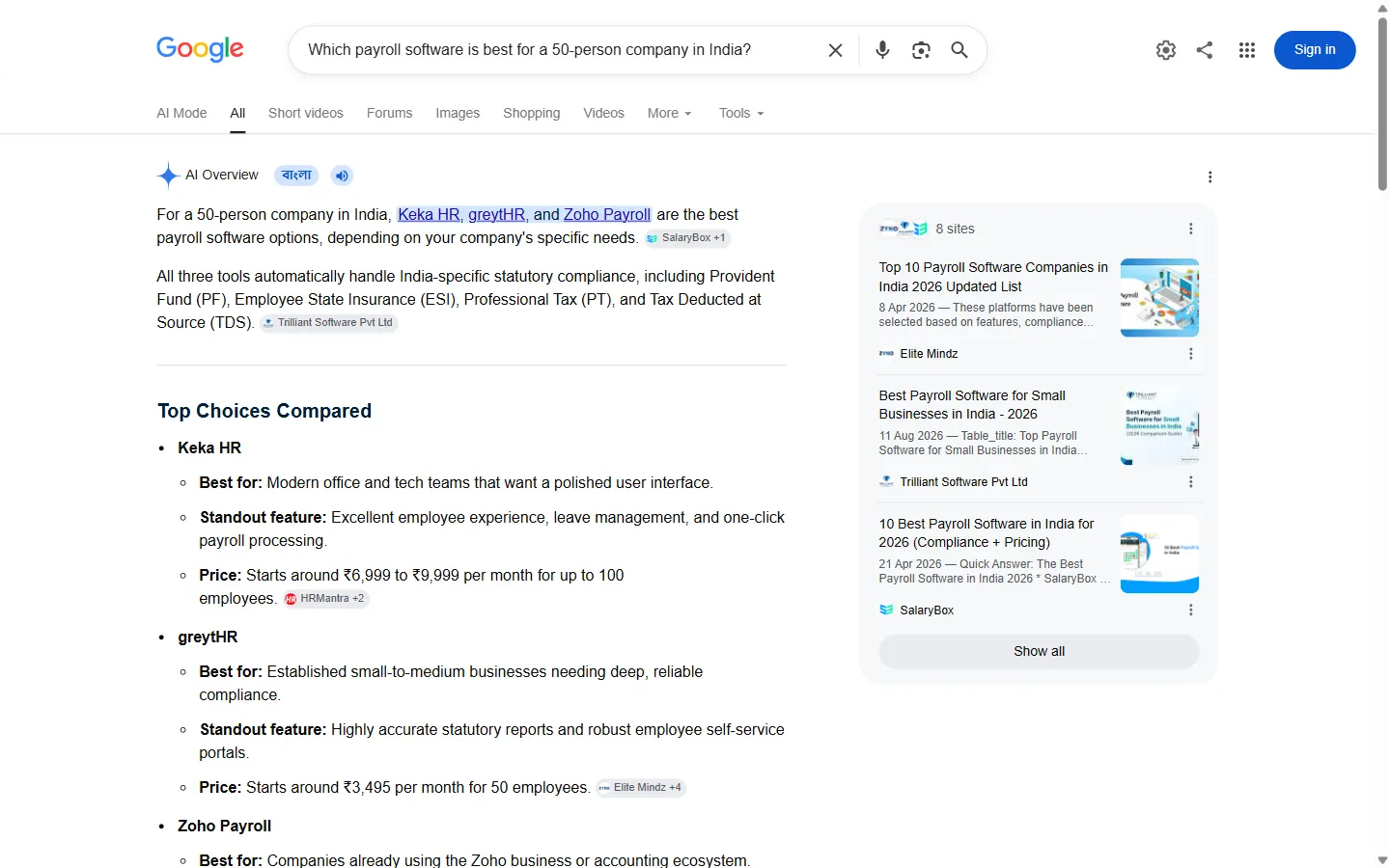Google AI Overviews answer to question 1